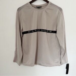 Kay Unger Gray Logo Pullover Mesh Panel Long Sleeves Size Medium NEW Athleisure